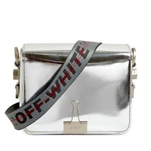 Off-White Silver Mirrored Binder Clip Flap Bag